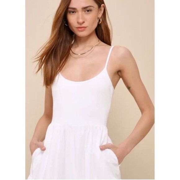 NWT Lovable Cutie White Sleeveless Tiered Midi Dress With Pockets SZ Large - Picture 6 of 15